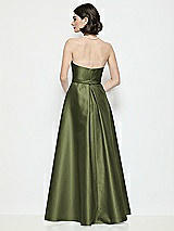Rear View Thumbnail - Olive Green Strapless Bow-Waist Satin Column Dress with Overskirt
