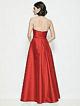 Rear View Thumbnail - Poppy Red Strapless Bow-Waist Satin Column Dress with Overskirt