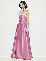 Side View Thumbnail - Powder Pink Strapless Bow-Waist Satin Column Dress with Overskirt