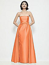 Front View Thumbnail - Portofino Orange Strapless Bow-Waist Satin Column Dress with Overskirt