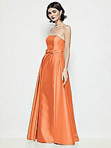 Side View Thumbnail - Portofino Orange Strapless Bow-Waist Satin Column Dress with Overskirt