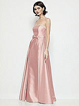 Side View Thumbnail - Rose Strapless Bow-Waist Satin Column Dress with Overskirt