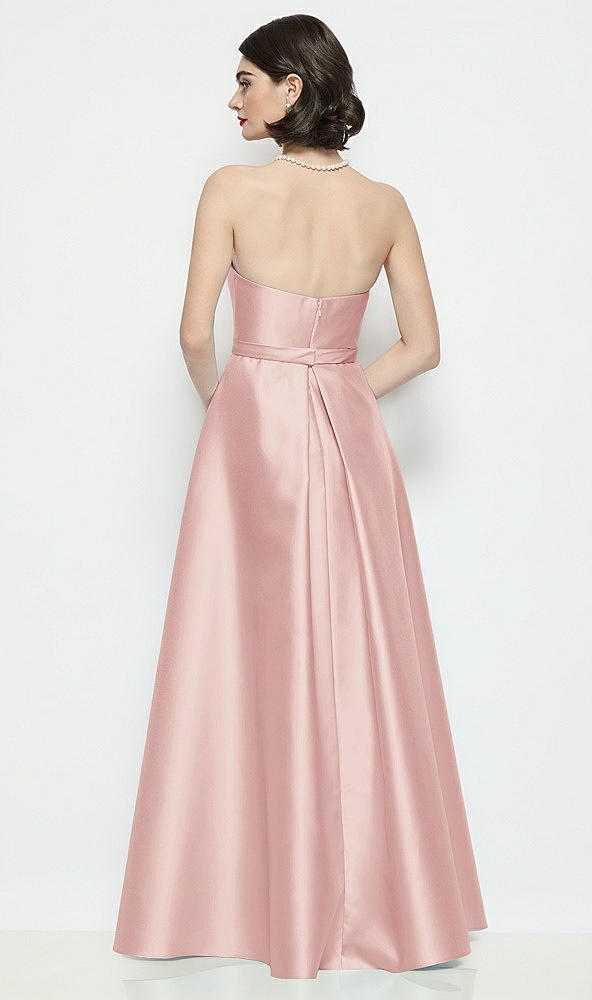 Back View - Rose Strapless Bow-Waist Satin Column Dress with Overskirt