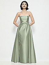 Front View Thumbnail - Sage Strapless Bow-Waist Satin Column Dress with Overskirt