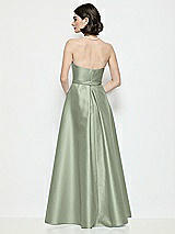 Rear View Thumbnail - Sage Strapless Bow-Waist Satin Column Dress with Overskirt
