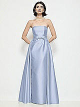 Front View Thumbnail - Sky Blue Strapless Bow-Waist Satin Column Dress with Overskirt
