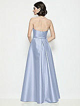 Rear View Thumbnail - Sky Blue Strapless Bow-Waist Satin Column Dress with Overskirt