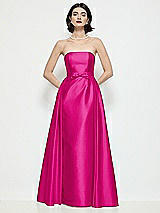 Front View Thumbnail - Think Pink Strapless Bow-Waist Satin Column Dress with Overskirt