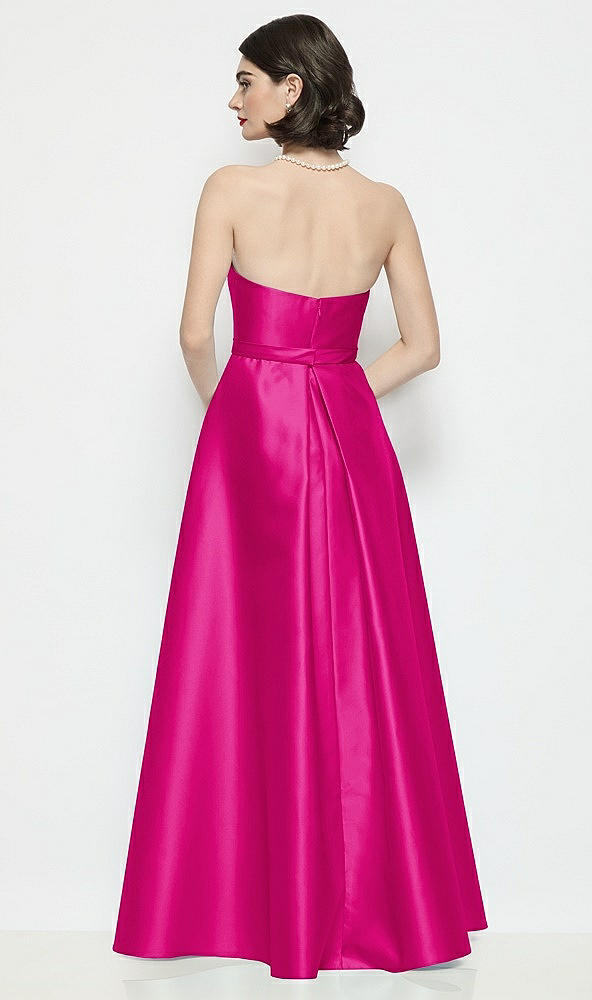 Back View - Think Pink Strapless Bow-Waist Satin Column Dress with Overskirt