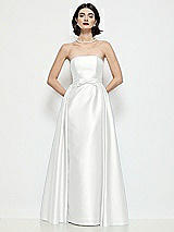 Front View Thumbnail - White Strapless Bow-Waist Satin Column Dress with Overskirt
