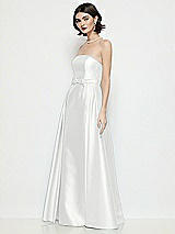 Side View Thumbnail - White Strapless Bow-Waist Satin Column Dress with Overskirt