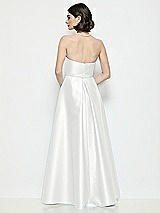 Rear View Thumbnail - White Strapless Bow-Waist Satin Column Dress with Overskirt