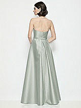 Rear View Thumbnail - Willow Green Strapless Bow-Waist Satin Column Dress with Overskirt
