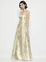 Side View Thumbnail - Butter Yellow Floral Strapless Bow-Waist Floral Satin Column Dress with Overskirt