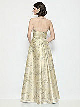 Rear View Thumbnail - Butter Yellow Floral Strapless Bow-Waist Floral Satin Column Dress with Overskirt