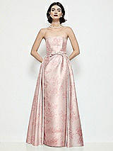 Front View Thumbnail - Bow And Blossom Print Strapless Bow-Waist Floral Satin Column Dress with Overskirt