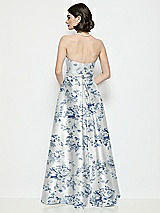 Rear View Thumbnail - Cottage Rose Larkspur Strapless Bow-Waist Floral Satin Column Dress with Overskirt