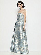 Side View Thumbnail - Porcelain Blue Seraphina Floral Strapless Bow-Waist Floral Satin Column Dress with Overskirt