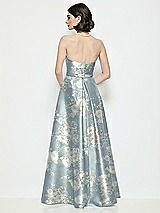 Rear View Thumbnail - Porcelain Blue Seraphina Floral Strapless Bow-Waist Floral Satin Column Dress with Overskirt