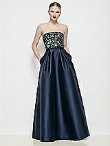 Front View Thumbnail - Mosaic Sequin / Midnight Strapless Mosaic Floral Sequin & Navy Satin Maxi Dress