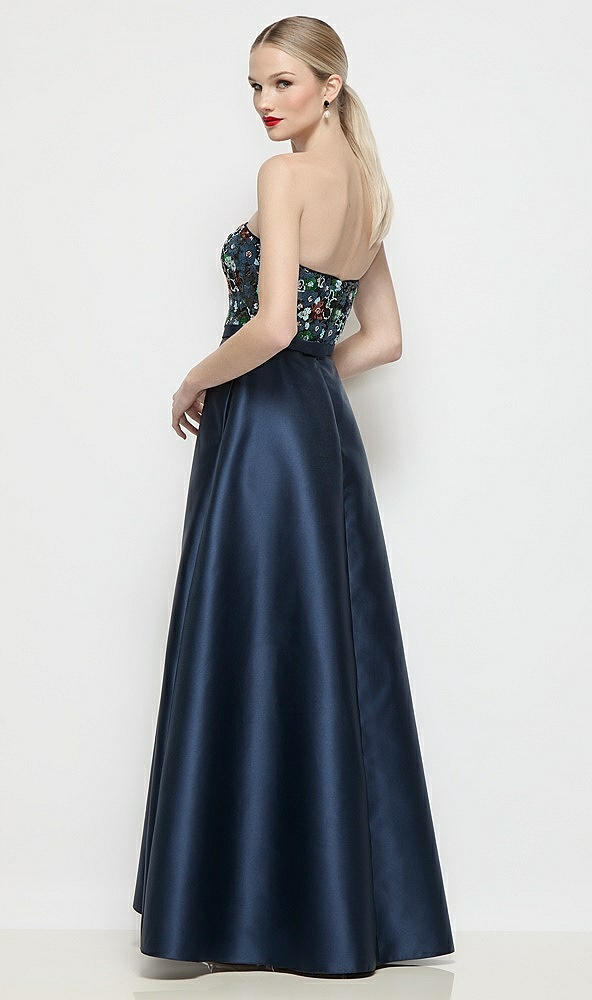 Back View - Mosaic Sequin / Midnight Strapless Mosaic Floral Sequin & Navy Satin Maxi Dress