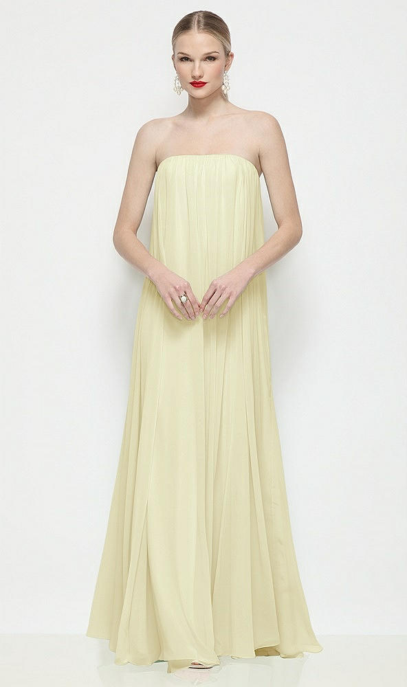 Front View - Butter Yellow Strapless Shirred Chiffon Trapeze Maxi Dress