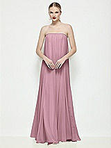 Front View Thumbnail - Dusty Pink Strapless Shirred Chiffon Trapeze Maxi Dress