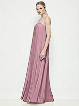 Side View Thumbnail - Dusty Pink Strapless Shirred Chiffon Trapeze Maxi Dress