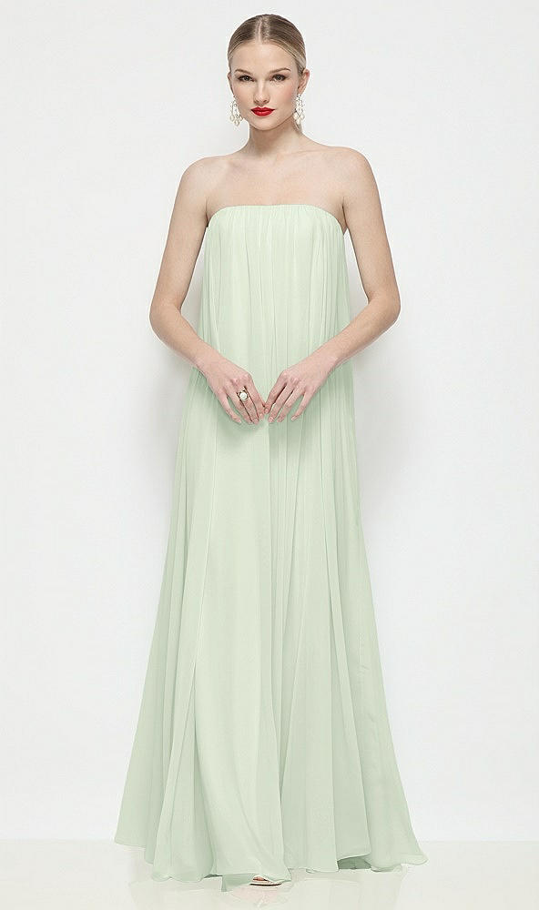 Front View - Mint Green Strapless Shirred Chiffon Trapeze Maxi Dress