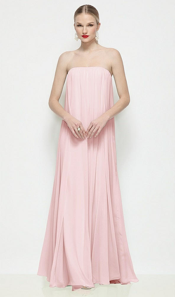 Front View - Ballet Pink Strapless Shirred Chiffon Trapeze Maxi Dress