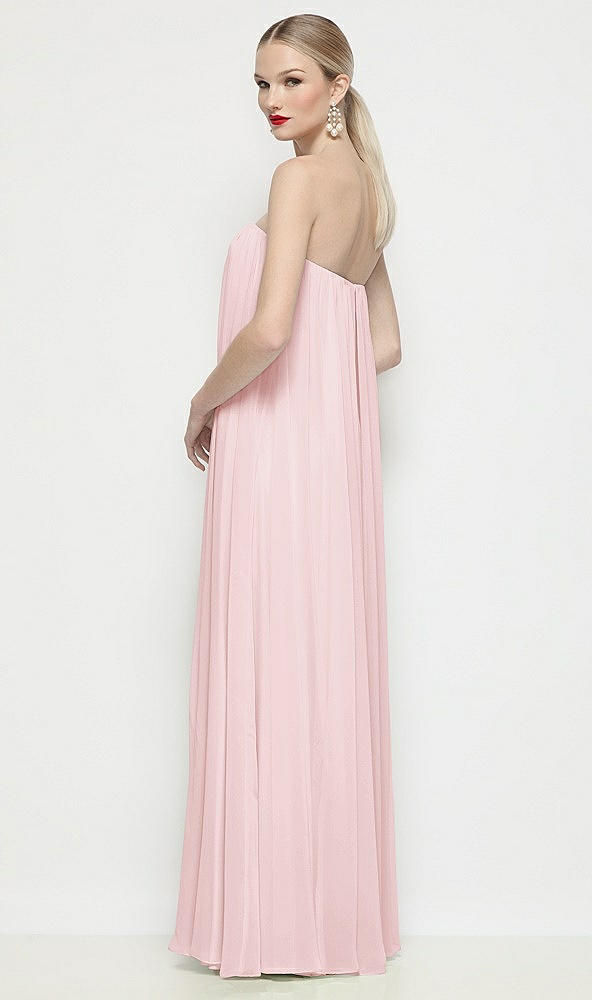 Back View - Ballet Pink Strapless Shirred Chiffon Trapeze Maxi Dress
