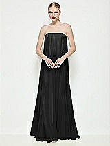 Front View Thumbnail - Black Strapless Shirred Chiffon Trapeze Maxi Dress