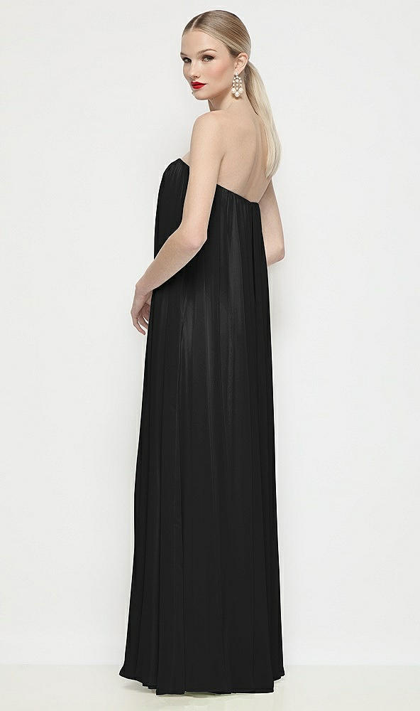 Back View - Black Strapless Shirred Chiffon Trapeze Maxi Dress