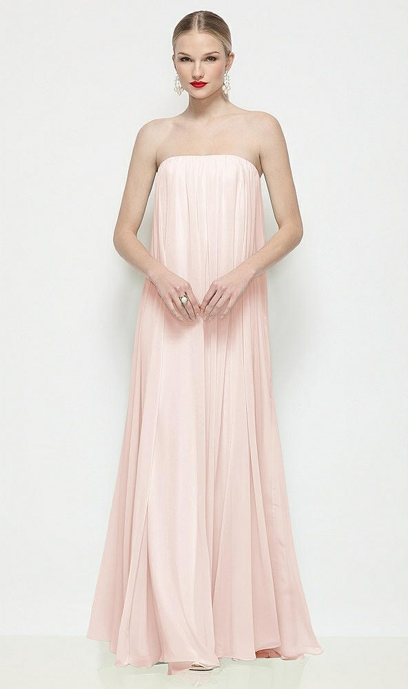 Front View - Blush Strapless Shirred Chiffon Trapeze Maxi Dress