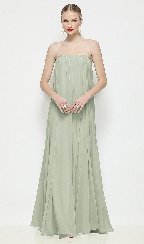 Front View - Celadon Strapless Shirred Chiffon Trapeze Maxi Dress