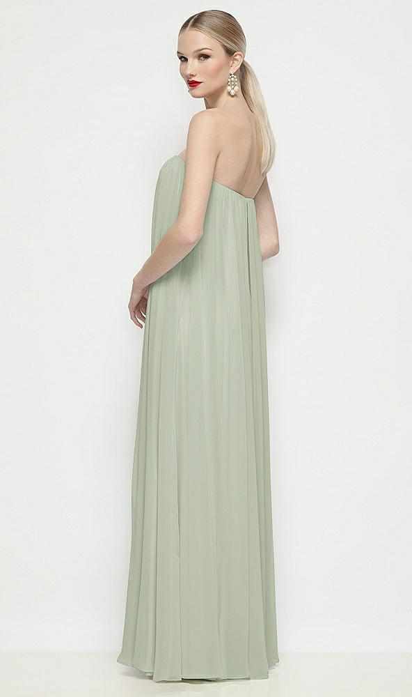 Back View - Celadon Strapless Shirred Chiffon Trapeze Maxi Dress