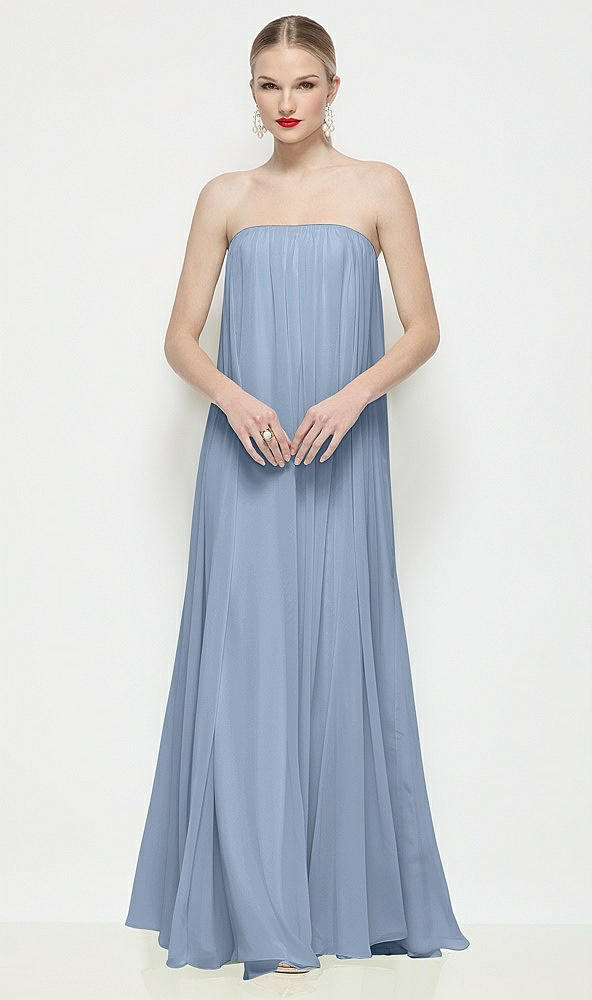 Front View - Cloudy Strapless Shirred Chiffon Trapeze Maxi Dress