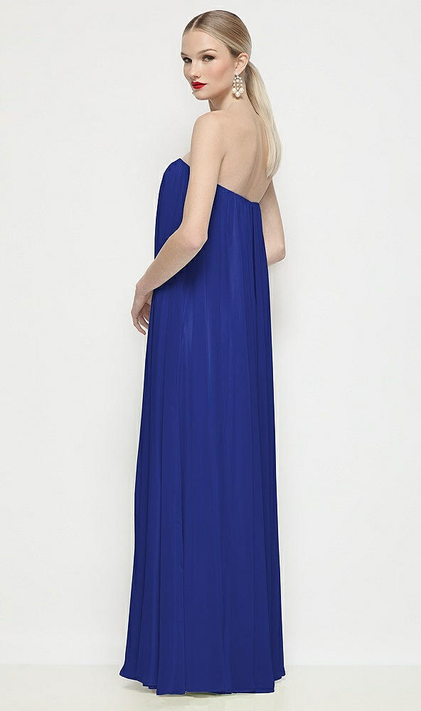 Back View - Cobalt Blue Strapless Shirred Chiffon Trapeze Maxi Dress