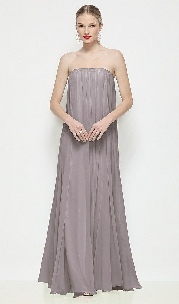 Front View - Cashmere Gray Strapless Shirred Chiffon Trapeze Maxi Dress