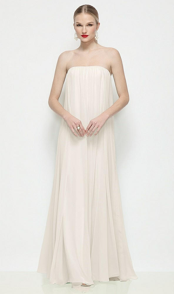Front View - Ivory Strapless Shirred Chiffon Trapeze Maxi Dress