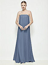 Front View Thumbnail - Larkspur Blue Strapless Shirred Chiffon Trapeze Maxi Dress