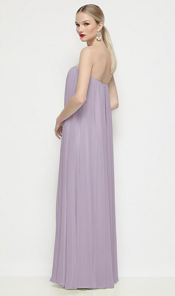 Back View - Lilac Haze Strapless Shirred Chiffon Trapeze Maxi Dress