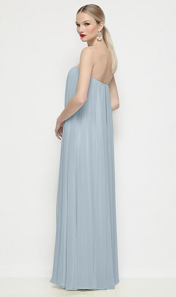 Back View - Mist Strapless Shirred Chiffon Trapeze Maxi Dress
