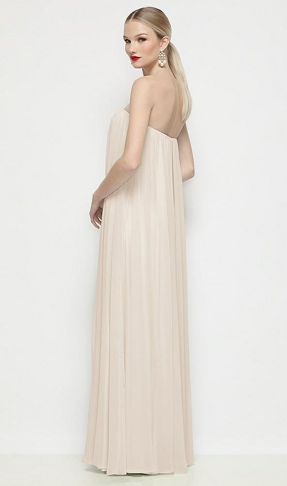 Back View - Oat Strapless Shirred Chiffon Trapeze Maxi Dress