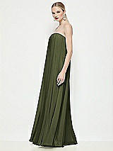 Side View Thumbnail - Olive Green Strapless Shirred Chiffon Trapeze Maxi Dress