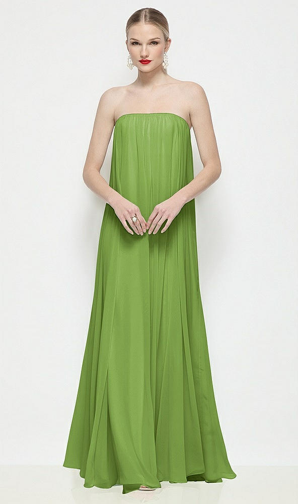 Front View - Peridot Green Strapless Shirred Chiffon Trapeze Maxi Dress