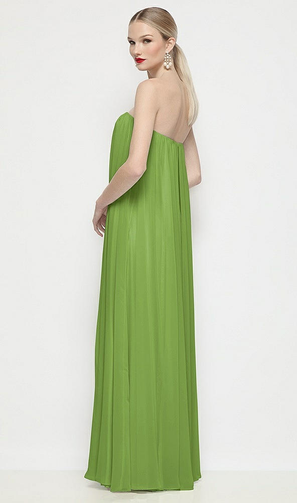 Back View - Peridot Green Strapless Shirred Chiffon Trapeze Maxi Dress