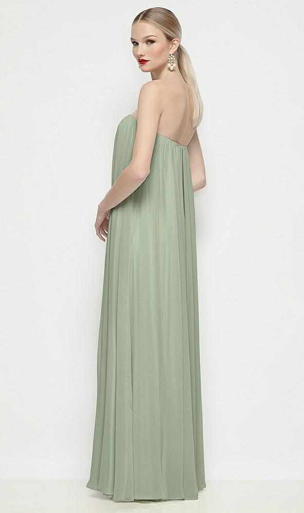 Back View - Sage Strapless Shirred Chiffon Trapeze Maxi Dress