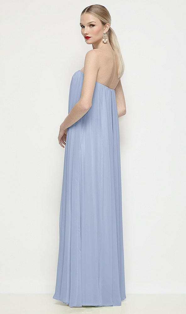 Back View - Sky Blue Strapless Shirred Chiffon Trapeze Maxi Dress