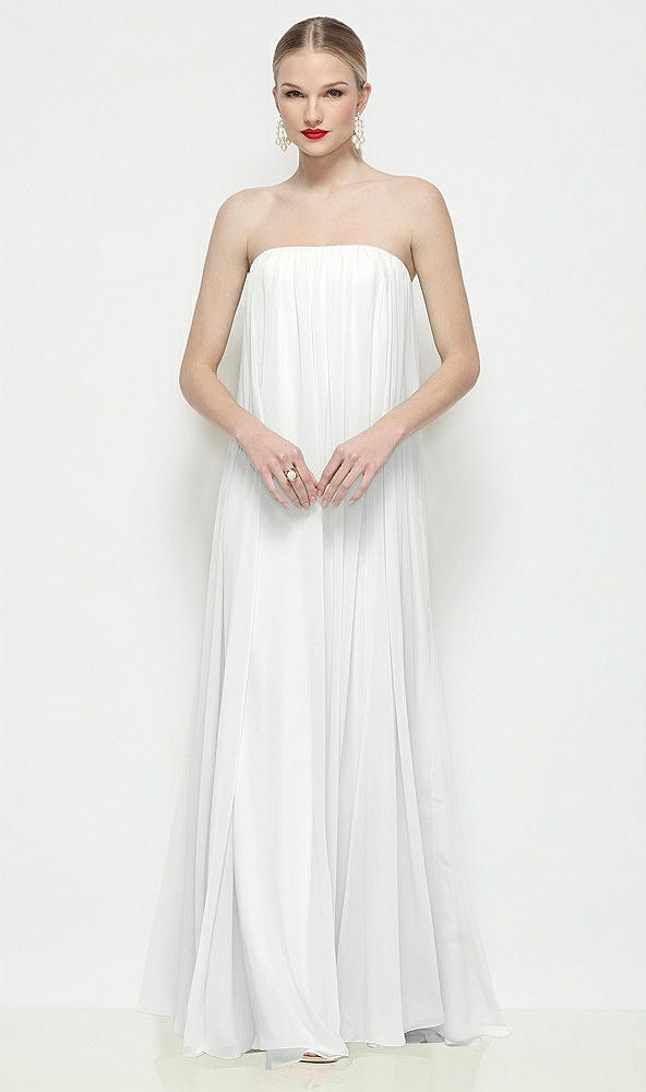 Front View - White Strapless Shirred Chiffon Trapeze Maxi Dress